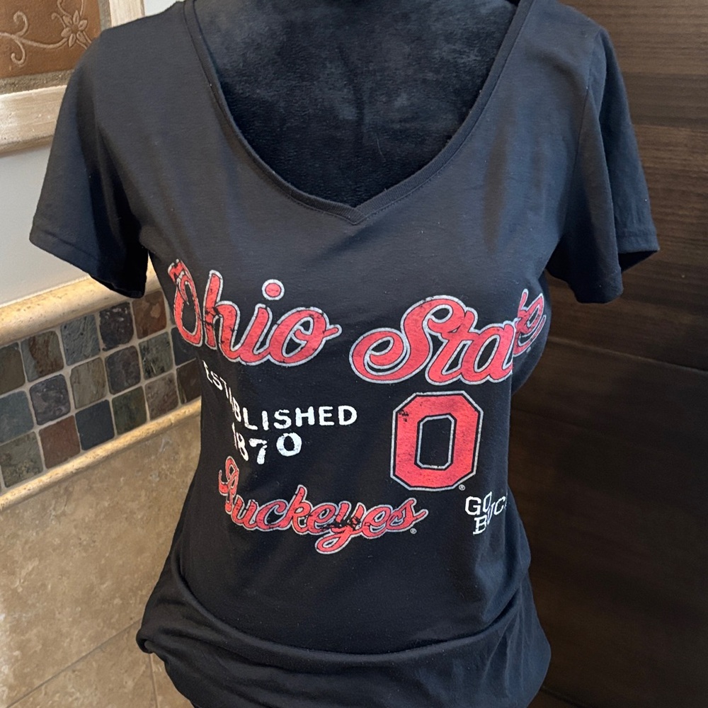 Soffe Women's Black and Red Graphic Tee